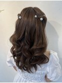 ハーフツイン　前撮りヘア　花嫁ヘアメイク　パールピン