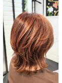 30代40代50代オレンジベージュ白髪ぼかし　ミディアムレイヤー