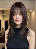 ミディアムレイヤー顔周りカットハッシュカットワンホンレイヤー