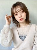 サイドバング前髪外ハネボブオリーブベージュイヤリングカラー時