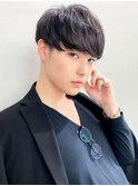 爽やかナチュラルパーマセンターパート清潔感デザインカラー