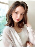 シャギーレイヤーロング韓国ワンホンヘアシースルーぱっつん前髪