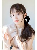 シースルーバングフェイスラインレイヤーリボンヘアアレンジ