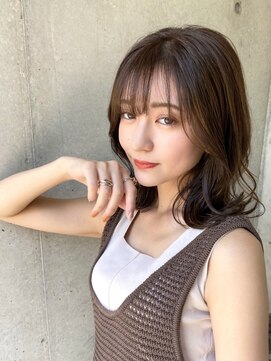 サンプラス(san+) 【マユコ】小顔韓国レイヤーくびれミディアムボブマロンベージュ