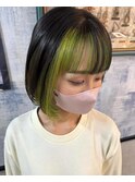 ライムグリーン×フェイスフレーミング×インナーカラー♪