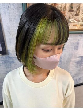 ソーヤ(SAWYER) ライムグリーン×フェイスフレーミング×インナーカラー♪