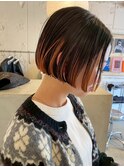 デザインカラーコントラストハイライト切りっぱなしボブ