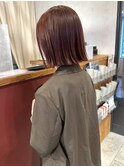 切りっぱなしボブ 艶髪 レッドブラウン 外ハネ 髪質改善