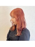 くびれヘアアプリコットオレンジ夏ハイライトカラー