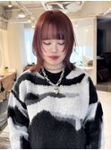 ウルフカット　レッドカラー デザインカラー　ケアブリーチ