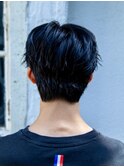 スーツ短髪ツーブロック束感モテる黒髪シークレットパーマ流行