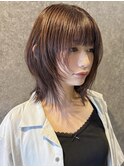 20代レイヤーボブ/ミディアムレイヤー/顔周りレイヤー/ボブ/前髪