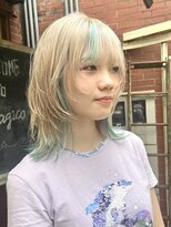 DATE綾瀬店 ダブルカラー/ブリーチカラー/ハイトーン【2月13日NEW OPEN（予定）】 &nbsp;ホワイトベージュ×ターコイズデザイン