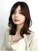 外ハネミディ ダークアッシュ 艶カラー くびれヘア 透明感