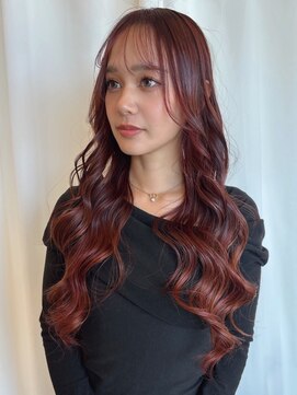 【MICHI 富田店　古作蓮】 チェリーレッド 顔周りカット 美髪