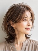 ふんわりミディアムレイヤー×白髪ぼかしハイライト 表参道