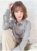 小顔セミウェットウェーブピンクベージュハイライトカラー