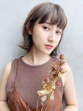 アルバム 銀座(ALBUM GINZA) 外ハネボブ_オリーブカラーハイライトカラー_48124