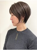 葛西ハイライト白髪ぼかしショートボブ小顔カットレイヤーカット