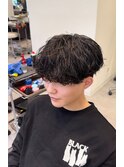 シャドウパーマ波巻きスパイラルマッシュツーブロック無造作