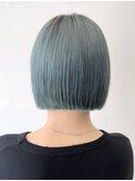 黒髪小顔クラゲヘアーオリーブグレーココアベージュボブ
