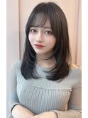 韓国風/透明感カラー/オリーブベージュ/前髪/小顔カット