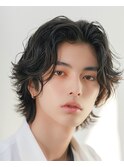 爽やかナチュラルパーマセンターパート清潔感デザインカラー