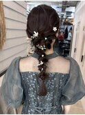 ヘアアレンジ　編みおろし　ローポニー　結婚式　20代30代