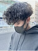メンズ波打ち波巻きツイストスパイラルパーマ無造作アッシュ