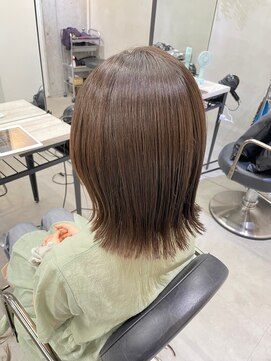 ノク 渋谷(nok) ブリーチなし透明感ベージュぷつっとボブ_前髪こなれミディ