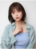 大人可愛い艶髪小顔カットネビージュワンレンひし形ボブルフ黒髪