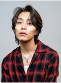 韓国ヘアカルマパーマコンマバングセンターパート黒髪ウルフ