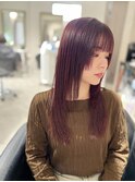 姫カットレイヤーカット　艶髪ボルドーカラー