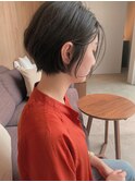 柔らかショートボブ/前髪パーマ/アッシュブラック