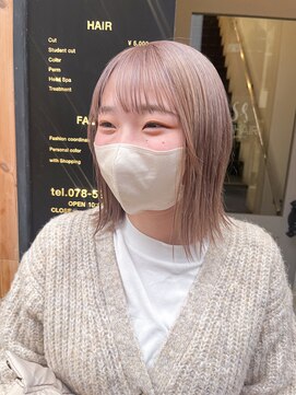 アンヘアー 元町三宮(UNHAIR) 外ハネボブ×ホワイトピンク