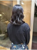 黒髪/グレーベージュ/レイヤーロング/前髪パーマ