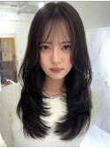 ハイライトカラーミルクティーベージュレイヤーカット