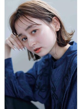 ムウ 難波(MOU) ナチュラルボブくびれヘアアプリコットオレンジ20代30代40代50代