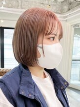 《*柔らかいベージュカラー×ショートボブ*》髪に透明感を出し、360度綺麗なシルエット＊(ケアブリーチ)