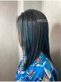 青髪 blue ハイライト ケアブリーチ ワンレン コリアンスタイル