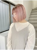 切りっぱなしボブ　パールピンクカラー