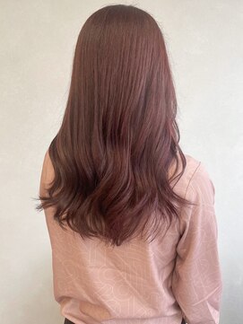 ミュラ(mulah) ブリーチなし暖色カラーピンクベージュ＊コテ巻きセミロング