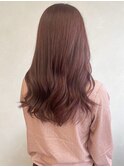 ブリーチなし暖色カラーピンクベージュ*コテ巻きセミロング