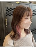 ナチュラルベージュ+ピンクイヤリングカラー くびれウェーブ