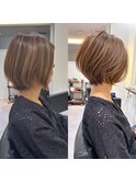30代、40代/丸みくびれショートボブ×白髪染めハイライト/大宮