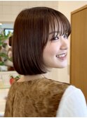 まとまるボブ/切りっぱなしボブ/オリーブカラー/艶カラー/透明感