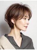 大人可愛い40代50代くびれショートボブ丸みショート