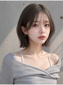 ボブレイヤー外はねボブ韓国ヘア顔周りレイヤーグレージュカラー