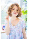 20代30代40代/小顔/ひし形/くせ毛風パーマ/ベージュ/抜け感