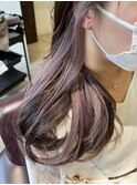 大人かわいいインナーカラー小顔ピンクセミロング